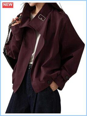 Women's Vintage Funnel Neck Cropped Trench Coat